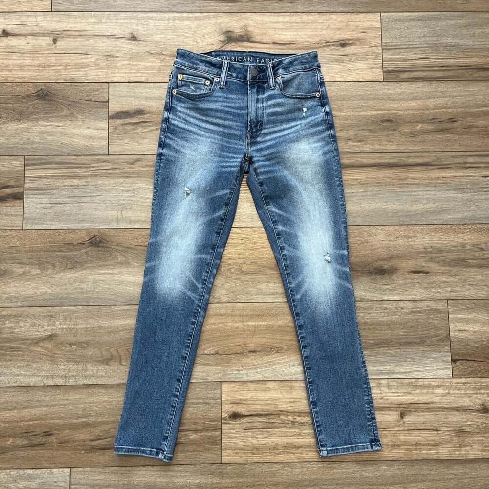 American Eagle AE Athletic Skinny Denim Jeans SZ 29x30 Blue Stretch Distressed
